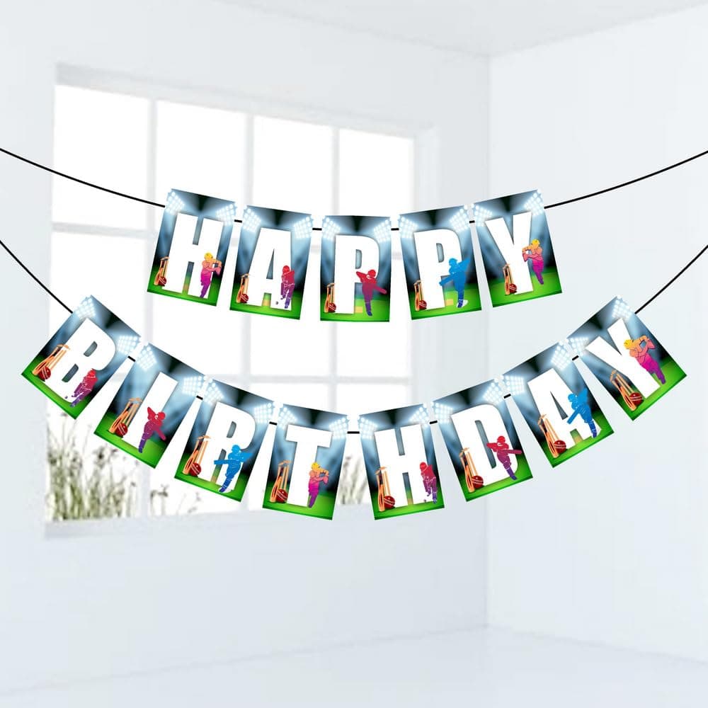 Balloonistics Cricket Theme Happy Birthday Banner Premium Cardstock Decoration Backdrop for Sporty Cricket Theme Party Supplies (Happy Birthday Banner)