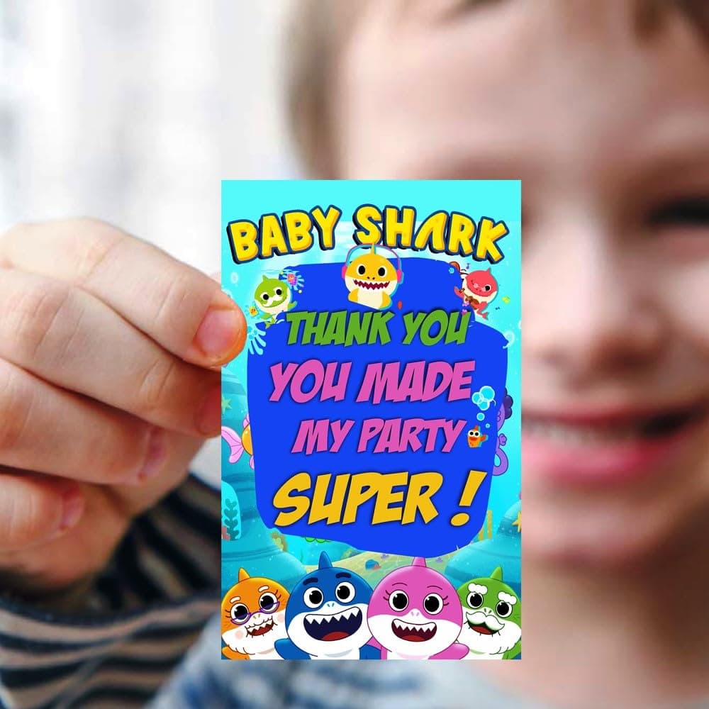 Balloonistics Little Shark Thank You Cards for Return Gifts Premium Cardstock Tags for Kids Birthday Party Gratitude Notes with Pre-Punched Holes (Thank you Cards - Pack of 20)