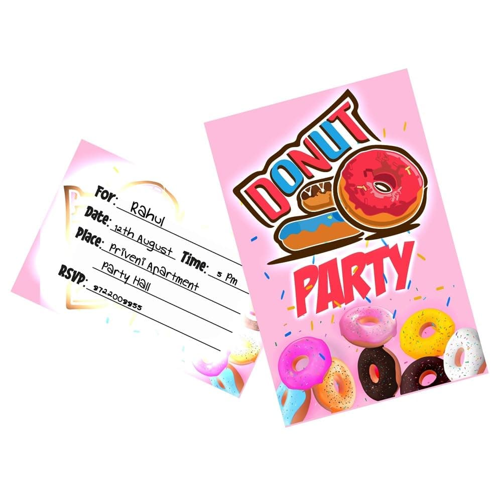 Balloonistics Donut Theme Birthday Invitation Cards - Pack of 10 Fill-In Invitations with Envelopes - Double-Sided Cardstock, Sweet One & Donut Grow Up Party Supplies for Kids (Invite Cards - Pack of 10)