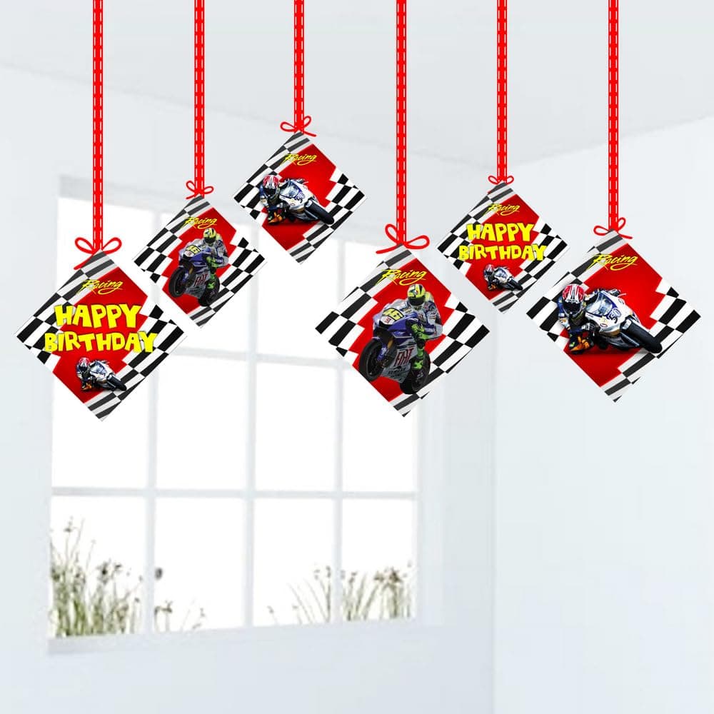 Balloonistics Sports Car Theme Hanging Decorations - Pack of 12 Double-Sided Cardstock Cutouts - Racing & Supercar Birthday Party Supplies - Includes Ribbons - Fast One & Two Fast Room Decor (Hangings - Pack of 12)