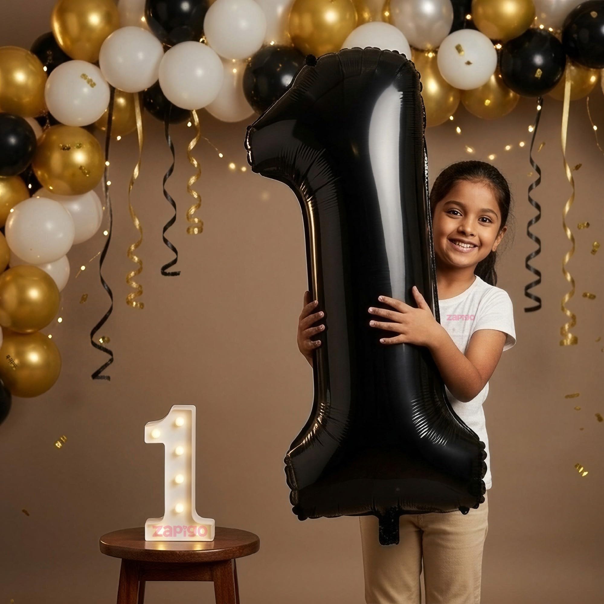Balloonistics Black 40-Inch Foil Number 50 Balloon with Matching LED Marquee Light - Combo Set for 50th Birthday, Anniversary, Party Decoration, Photo Booth Backdrop