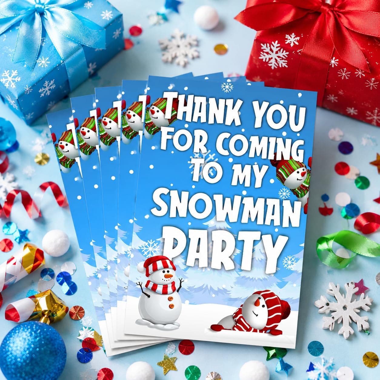 Balloonistics Snowman Birthday Thank You Cards - Pack of 20 Premium Cardstock Notes - Winter Wonderland Party Supplies, Frosty Theme "Thanks for Coming" Appreciation Cards, Holiday Season Birthday Stationery (Thank you Cards - Pack of 20)
