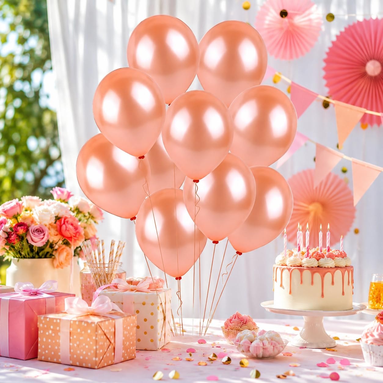 Balloonistics 25-Pack Metallic Pearl Finish Peach Latex Balloons – Shiny Soft Peach Balloons for Baby Shower, Bridal Shower, Boho Party & Elegant Decoration