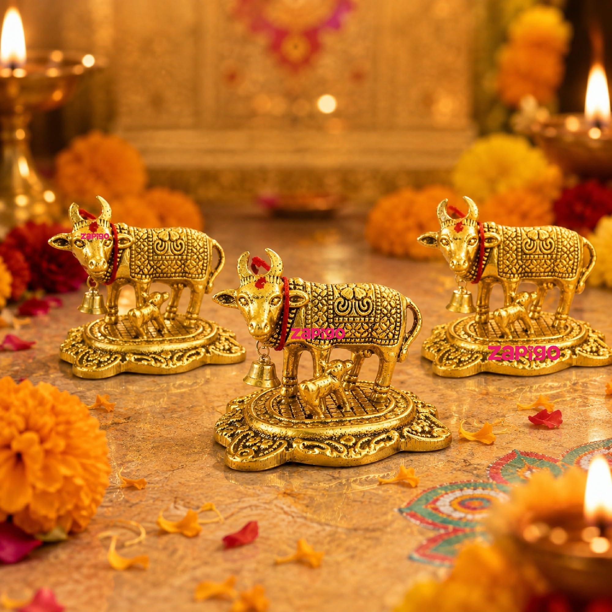 Habba Cow Statue Gold Pooja Return Gift for Women, Traditional Kamadhenu Idol for Tambulam, Sumangali Gift, Varalakshmi Vratham, Deepavali, Griha Pravesh, Weddings & Baby Showers, Pack of 5