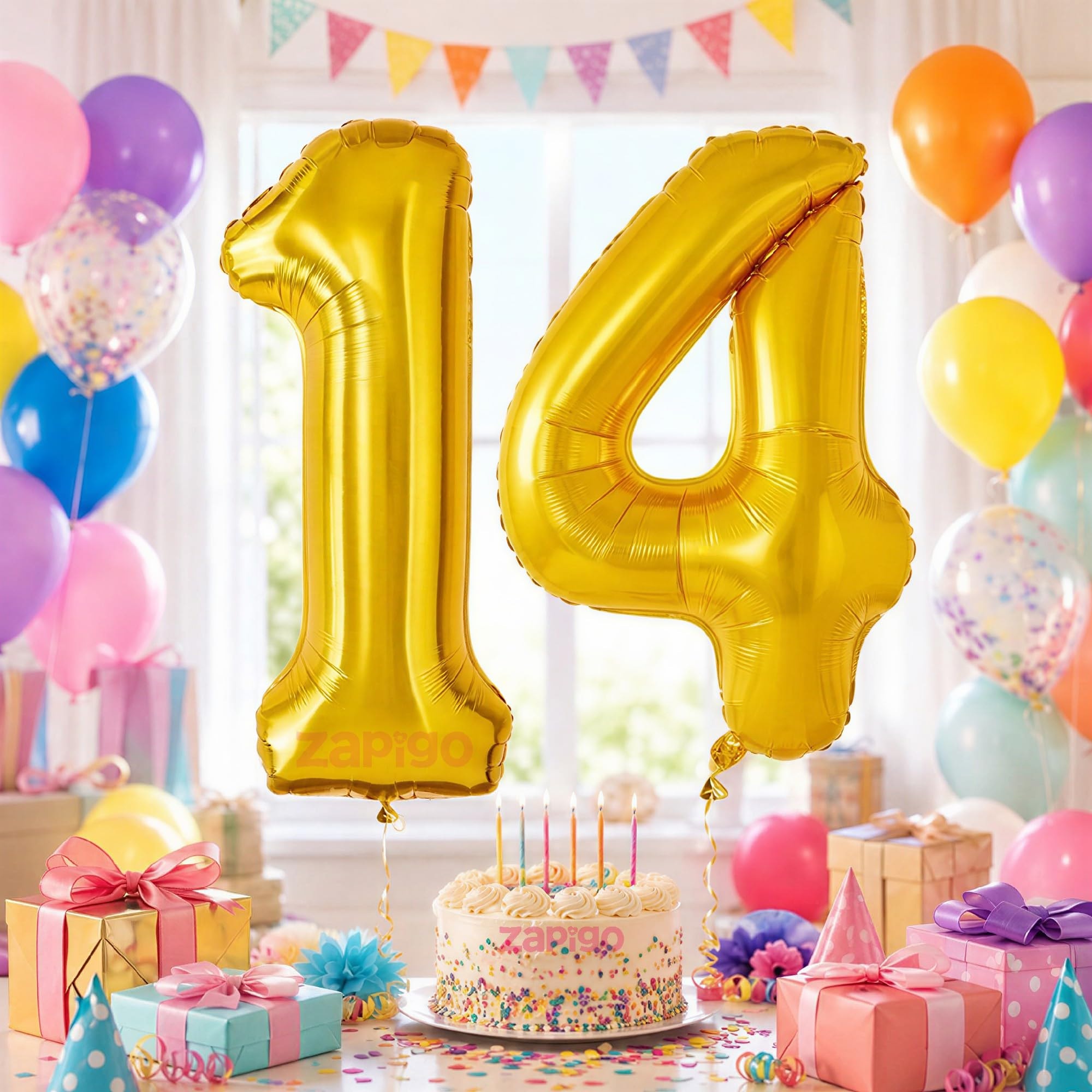 Balloonisctics Gold Balloon Number for Party Decoration Choose Numbers Make Your Own Custom Numbers for Party with 16 inch Golden Color Foil Numbers (Number 14)