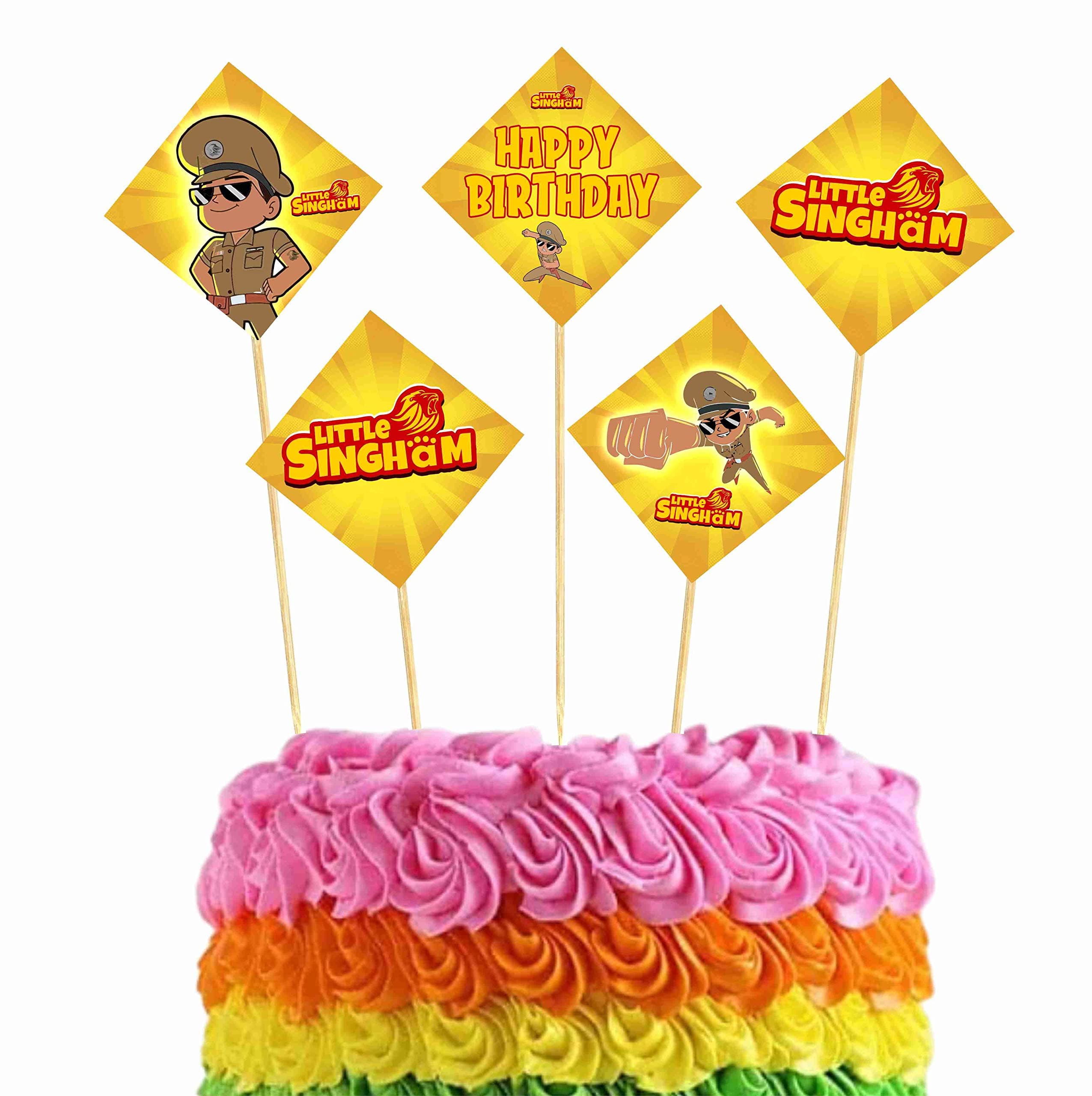 Balloonistics Little Police Singham Theme Cake Topper with Bamboo Sticks Durable Cardstock Party Decorations Perfect for Kids Birthday (Cake Topper - Pack of 10)