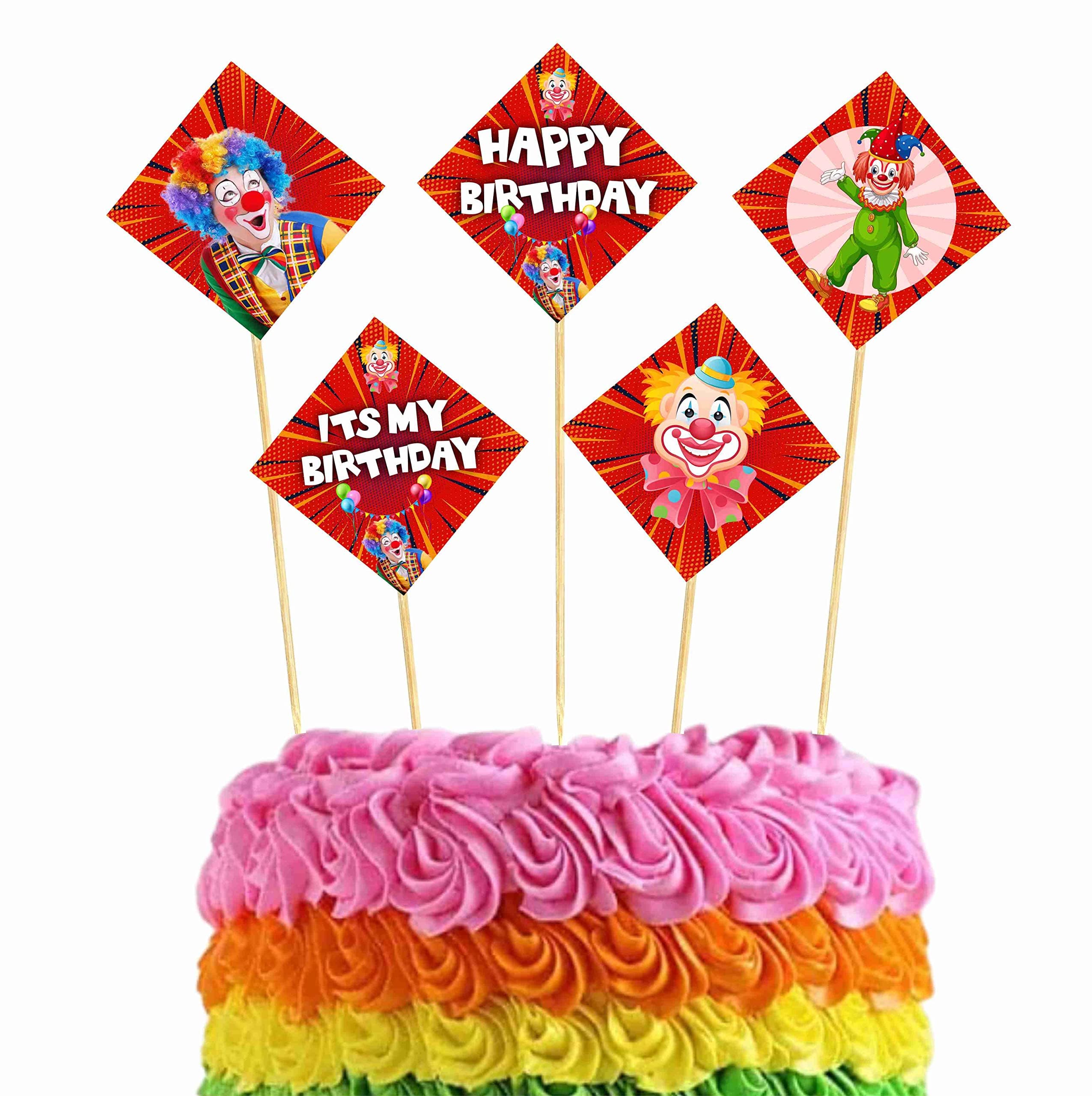 Balloonistics Joker Theme Happy Birthday Cake Toppers - Pack of 10 Master of Chaos Cake Decorations - Premium Cardstock Purple & Green Villain Figures on Bamboo Sticks, Gotham City Superhero Party Supplies (Cake Topper - Pack of 10)