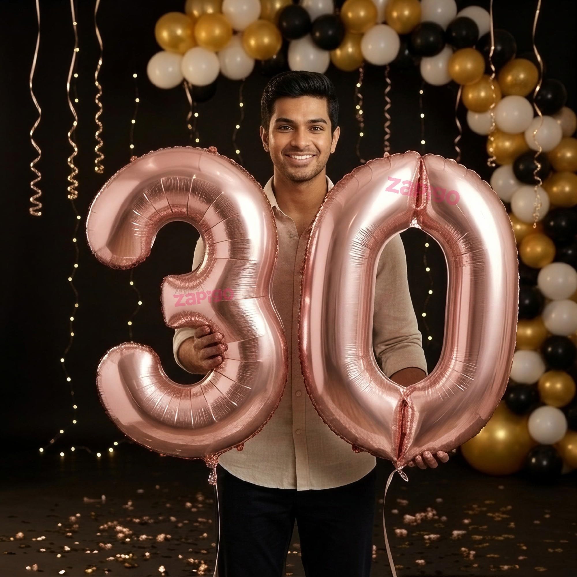 Balloonistics Rose Gold 40-Inch Foil Number 30 Balloon - Helium or Air Fill for 30th Birthday, Anniversary, Retirement Party Decoration, Photo Booth Backdrop, Cake Table Decor