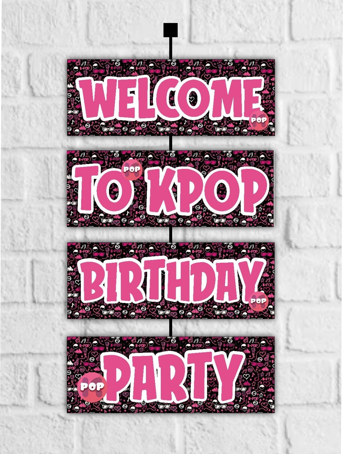 Balloonistics K-Pop Theme Birthday Welcome Board - 2.3 Feet Large Music Video Inspired Cardstock Hanging Sign - Outdoor & Indoor Entryway Decor with Ribbons for Teens, Fans & Idol-Style Parties (Welcome Outdoor Board)