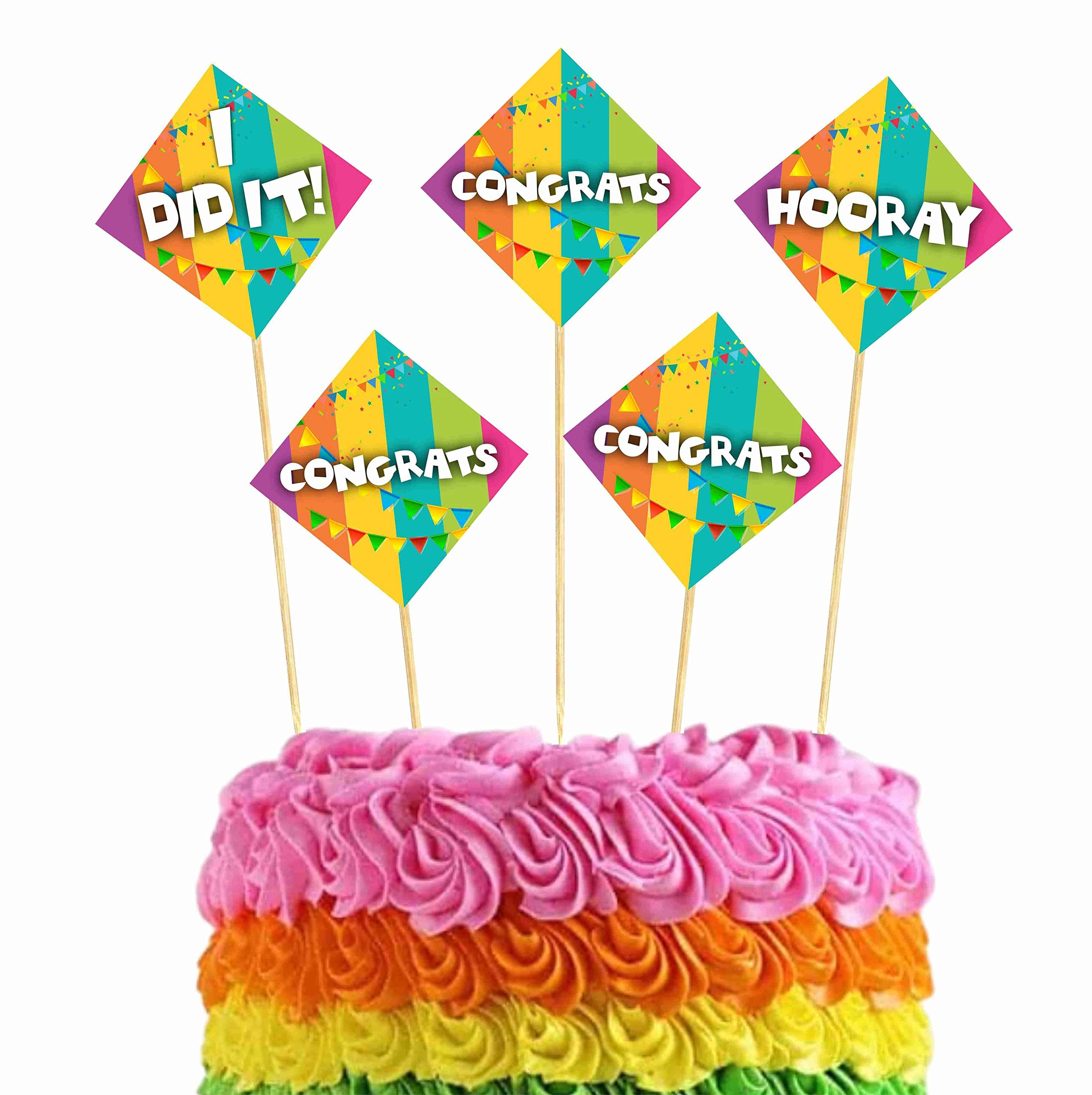 Balloonistics "Congrats" Cake Topper - Elegant Script Cardstock Cake Decoration for Graduations, Weddings & Engagements with Bamboo Sticks