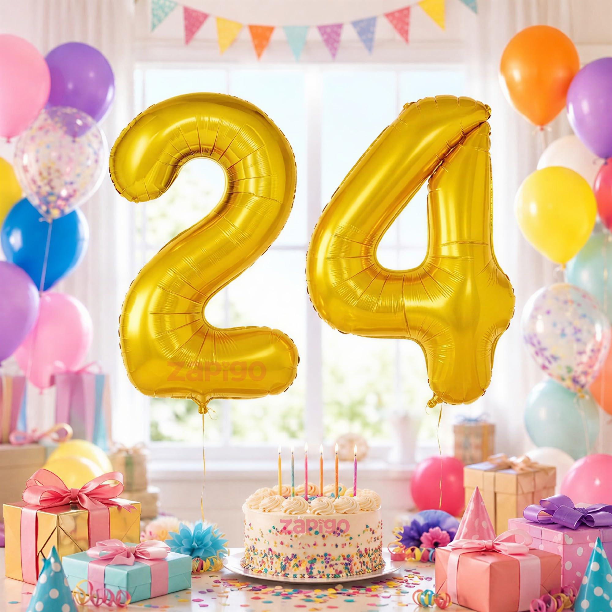 Balloonisctics Gold Balloon Number for Party Decoration Choose Numbers Make Your Own Custom Numbers for Party with 16 inch Golden Color Foil Numbers (Number 24)